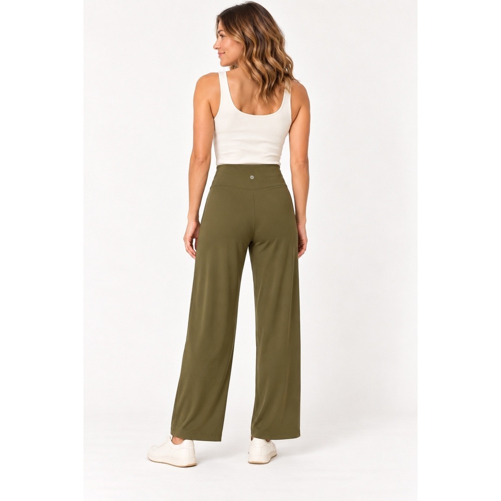 Athleta Elation Wide Leg Pants Olive Green High Rise Powervita Yoga Small S